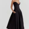 Abito midi nero senza spalline Lady