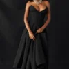Abito midi nero senza spalline Lady