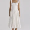 Abito midi Phoebe in cotone bianco con bordi in broderie anglaise