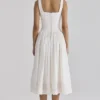 Abito midi Phoebe in cotone bianco con bordi in broderie anglaise