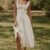 Abito midi Phoebe in cotone bianco con bordi in broderie anglaise