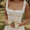 Abito midi Phoebe in cotone bianco con bordi in broderie anglaise