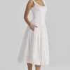 Abito midi Phoebe in cotone bianco con bordi in broderie anglaise