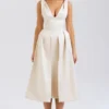 Abito midi plissettato in raso color crema vintage Paloma