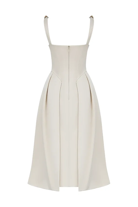 Abito midi plissettato in raso color crema vintage Paloma