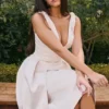 Abito midi plissettato in raso color crema vintage Paloma