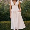 Abito midi plissettato in raso color crema vintage Paloma