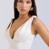 Abito midi plissettato in raso color crema vintage Paloma