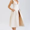 Abito midi plissettato in raso color crema vintage Paloma