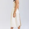 Abito midi plissettato in raso color crema vintage Paloma