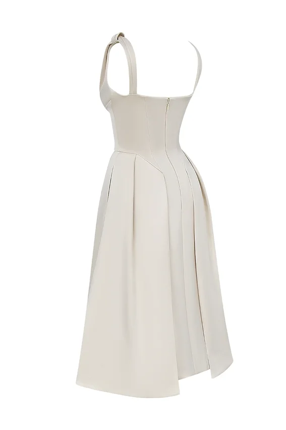 Abito midi plissettato in raso color crema vintage Paloma