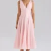 Abito midi rosa in chiffon con bottoni Samira