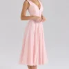 Abito midi rosa in chiffon con bottoni Samira