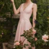 Abito midi rosa in chiffon con bottoni Samira
