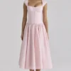 Abito midi rosa in cotone con maniche ad aletta Kaia