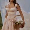 Abito midi rosa in cotone con maniche ad aletta Kaia