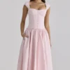 Abito midi rosa in cotone con maniche ad aletta Kaia