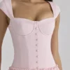 Abito midi rosa in cotone con maniche ad aletta Kaia