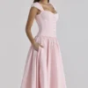 Abito midi rosa in cotone con maniche ad aletta Kaia