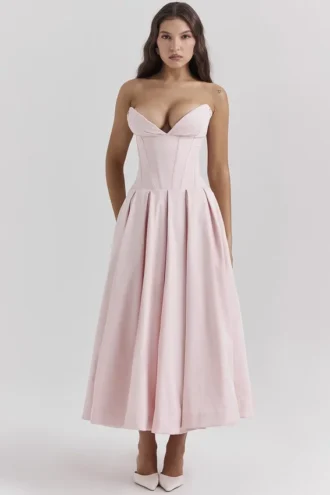 Abito midi rosa senza spalline Lady Ballerina