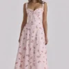 Abito midi Rosalee con stampa floreale rosa vintage