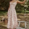 Abito midi Rosalee con stampa floreale rosa vintage