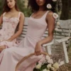 Abito midi Rosalee con stampa floreale rosa vintage
