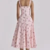 Abito midi Rosalee con stampa floreale rosa vintage
