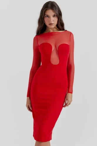 Abito midi scollato Darcy Scarlet