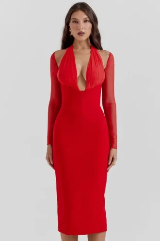Abito midi scollato Yasmin Scarlet