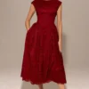 Abito midi senza schienale in pizzo Berry Debutante