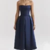 Abito midi senza spalline con fiocchi staccabili Bellina blu notte