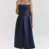 Abito midi senza spalline con fiocchi staccabili Bellina blu notte
