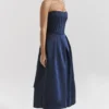 Abito midi senza spalline con fiocchi staccabili Bellina blu notte