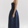 Abito midi senza spalline con fiocchi staccabili Bellina blu notte