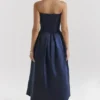 Abito midi senza spalline con fiocchi staccabili Bellina blu notte