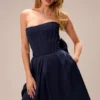 Abito midi senza spalline con fiocchi staccabili Bellina blu notte