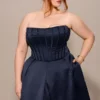Abito midi senza spalline con fiocchi staccabili Bellina blu notte