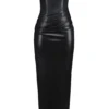 Abito midi senza spalline in pelle vegana nero Juliana