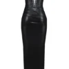 Abito midi senza spalline in pelle vegana nero Juliana