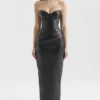 Abito midi senza spalline in pelle vegana nero Juliana