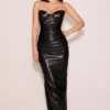 Abito midi senza spalline in pelle vegana nero Juliana