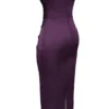 Abito midi senza spalline in raso color uva “Santana”