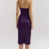 Abito midi senza spalline in raso color uva “Santana”