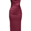 Abito midi senza spalline in raso Santana Berry