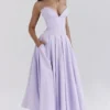 Abito midi senza spalline in tulle e twill Lady Orchid