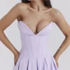 Abito midi senza spalline in tulle e twill Lady Orchid