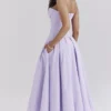 Abito midi senza spalline in tulle e twill Lady Orchid