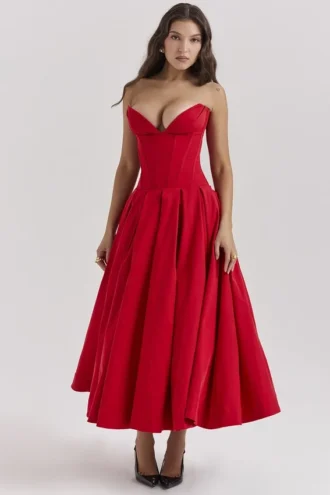 Abito midi senza spalline Lady Scarlet
