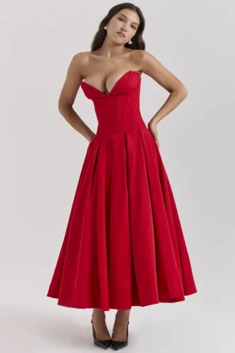 Abito midi senza spalline Lady Scarlet